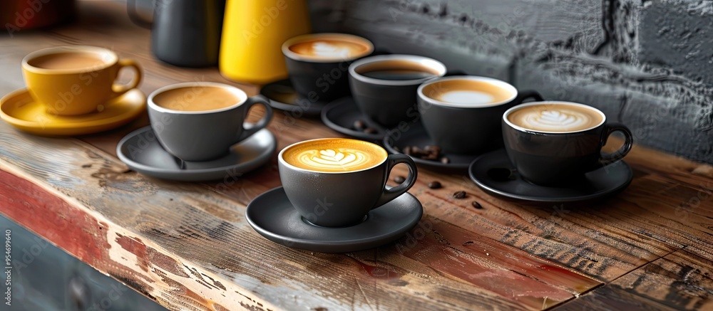Fototapete a coffee cup on a saucer placed on a table a mug resting on a saucer seamless texture. with copy space image. Place for adding text or design