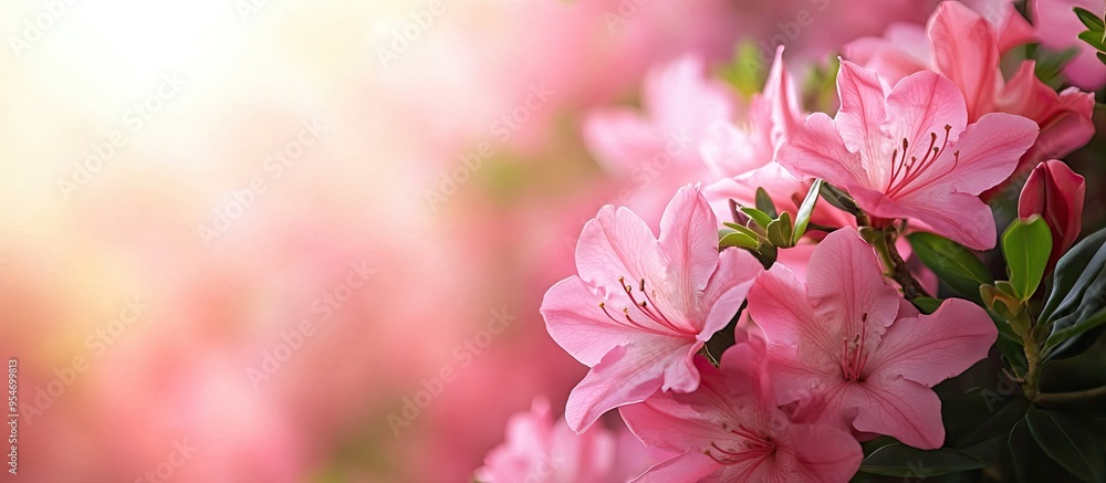 Poster beautiful pink azalea flowers with a background of desert rose. with copy space image. place for add