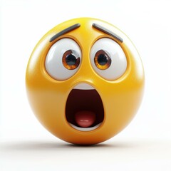 Fototapeta premium A yellow emoji face with wide eyes and an open mouth expressing shock or surprise, perfect for use in digital communications, social media posts, or reaction memes,