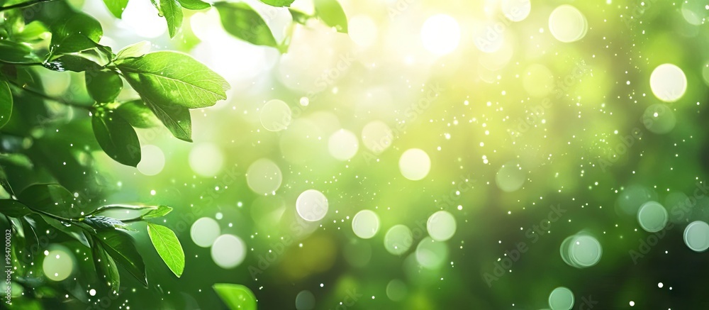 Poster bokeh effect on a green abstract natural background. with copy space image. place for adding text or