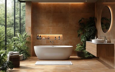 generate a highquality image of a bathroom with advanced air filtration systems and durable, nontoxic materials for a healthcentric space