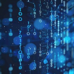 Fototapeta premium Abstract Technology Background With Binary Code And Glowing Blue Circles, Big Data Concept Design