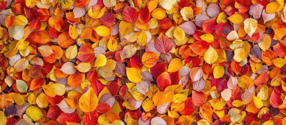 Poster colorful autumn background pattern vibrant carpet of fallen leaves in the forest. with copy space im