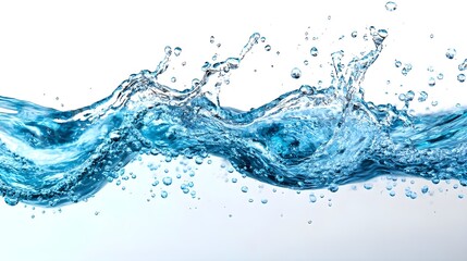 Obraz premium Blue Water Splash, Bubbles, and White Background