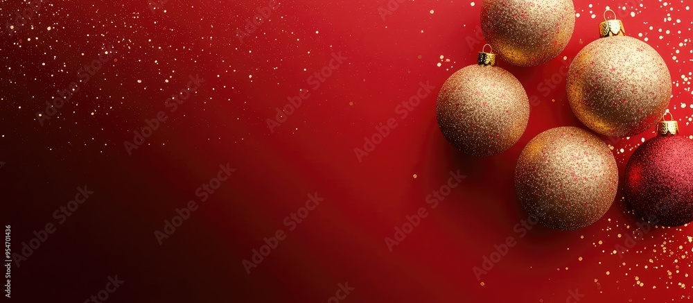 Fototapete Golden and red background for a Christmas greeting card. with copy space image. Place for adding text or design