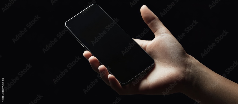 Poster Hand gripping a mobile smartphone. with copy space image. Place for adding text or design