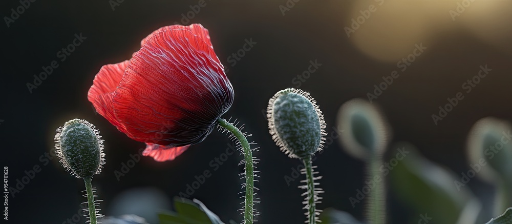 Poster poppy flower bud. with copy space image. place for adding text or design