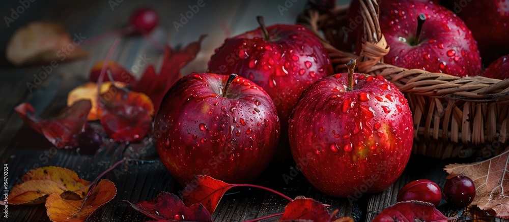 Poster crimson apple. with copy space image. place for adding text or design