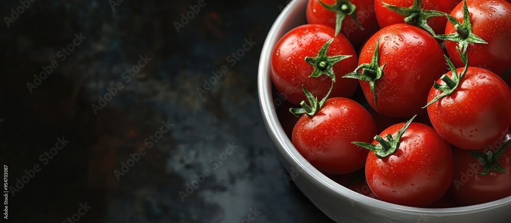Poster ornamental krismil tomatoes in the pot. with copy space image. place for adding text or design