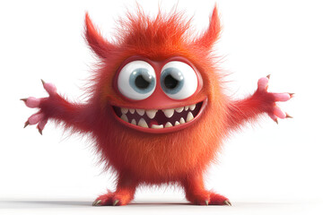 Fototapeta premium Cute red furry monster 3D cartoon character