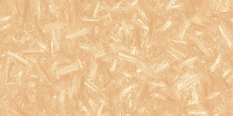 Seamless compressed wood particle board background texture. Tileable light brown pressed redwood, pine or oak fiberboard, plywood or OSB Oriented strand board backdrop pattern. 3D Rendering. .