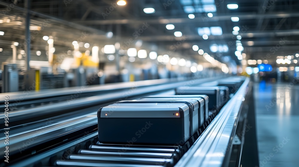 Poster photograph showcasing iot connected baggage handling systems at an airport improving efficiency and 