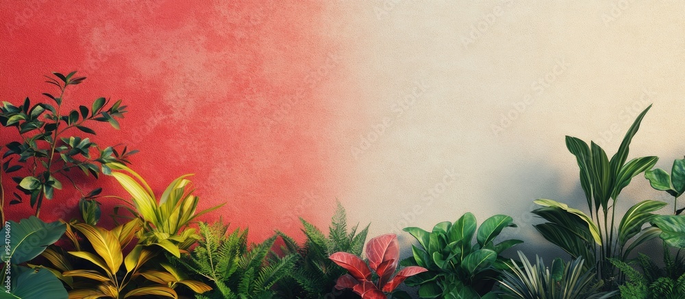 Leinwandbilder Layers an abstract background concept featuring various colors and plants. with copy space image. Place for adding text or design