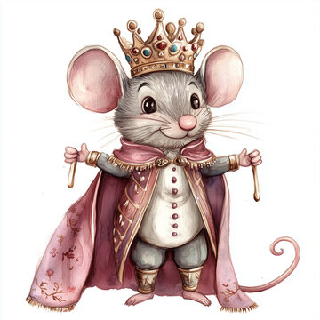 Mouse king from the nutcracker, watercolor clipart illustration with white isolated background.