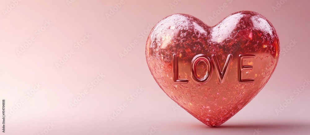 Poster word love with a heart shaped design for valentine s day a delightful holiday. with copy space image