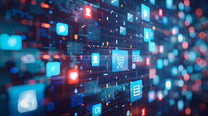 Conceptual images of social media and digital networks, focusing on business communication, marketing strategies, and the impact of technology on society.