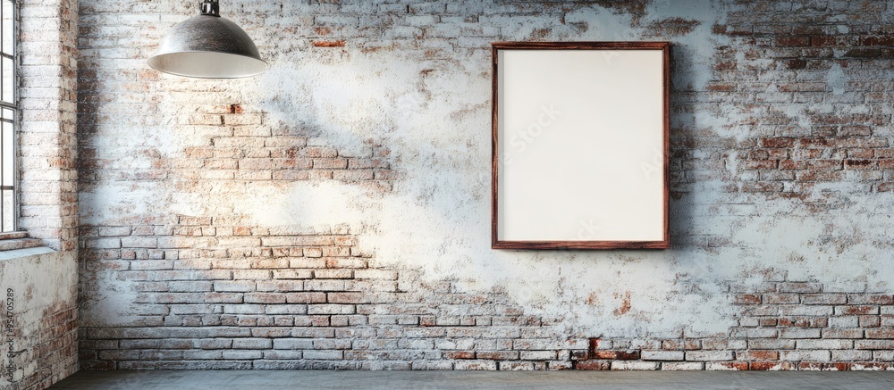 Aufkleber Picture frame on the aged brick wall. with copy space image. Place for adding text or design