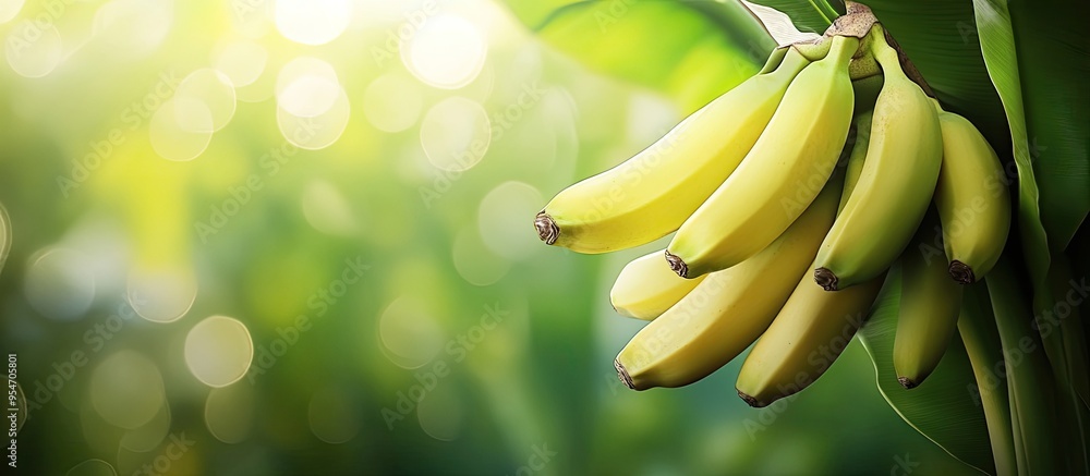 Aufkleber green natural backdrop banana tropical yellow foliage. with copy space image. Place for adding text or design