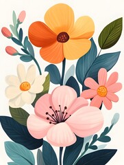 Vibrant Floral with Exaggerated Colorful Blooms and Petals