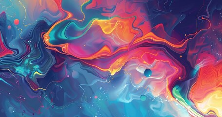 A vibrant abstract composition featuring swirling colors and fluid shapes, evoking a sense of motion and creativity.