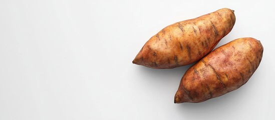 Fresh sweet potato on a white background. with copy space image. Place for adding text or design