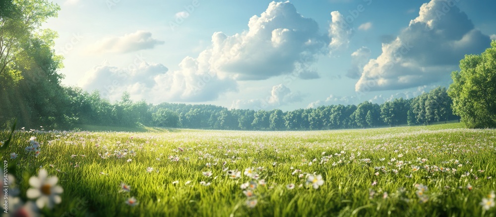 Poster meadow during a sunny day. with copy space image. Place for adding text or design