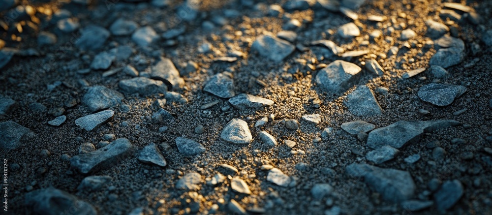 Aufkleber A close up of a gravel background with strong shadows and direct sunlight. with copy space image. Place for adding text or design