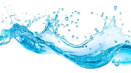 Blue Water Splash with Air Bubbles - Isolated Background
