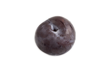 Purple Plum isolated on white, Side view, copy space