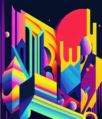 Obraz premium A colorful abstract painting of shapes on a dark background