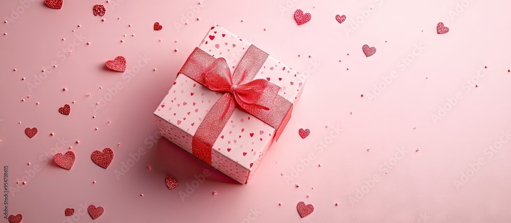 Aufkleber valentine s day message featuring a gift box on a pink background representing the concept of love. 