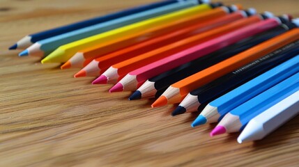 Obraz premium 11 Elegant and colorful pencils, different sizes, sleek finish, bright desk