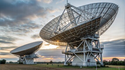 disused radio astronomy observatory at sunset