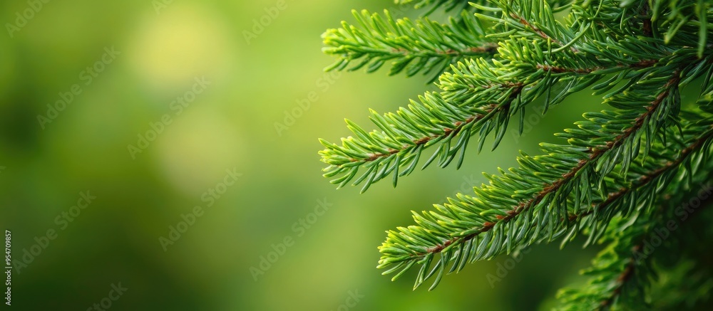 Aufkleber close up of an evergreen coniferous juniper branch against a natural green background texture of jun