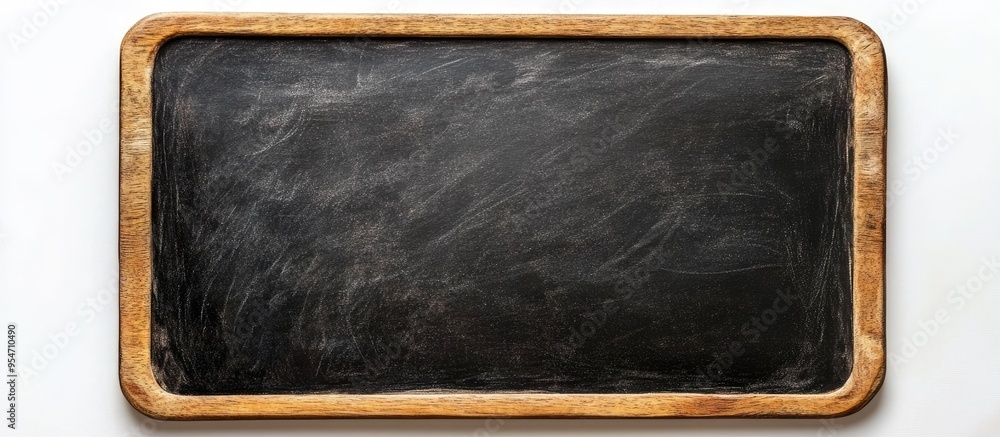 Leinwandbilder Small black chalkboard on white background empty mini blackboard for text top view. with copy space image. Place for adding text or design
