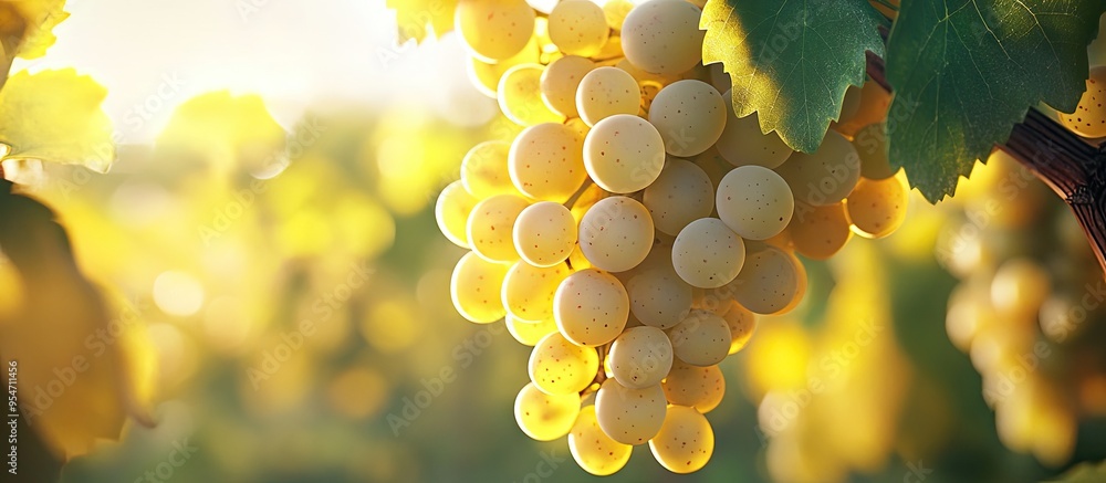 Aufkleber fresh cluster of white grapes in the field. with copy space image. Place for adding text or design