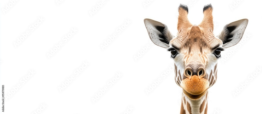 Aufkleber close up of a giraffe s head looking at the camera. with copy space image. place for adding text or 