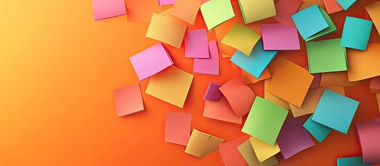 Digital composition of a colorful Sticky Note World set against an orange background. with copy space image. Place for adding text or design