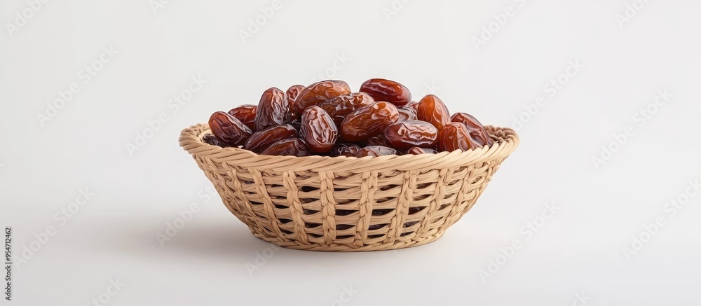 Aufkleber close up of dates in a woven basket against a white background ramadan theme. with copy space image.