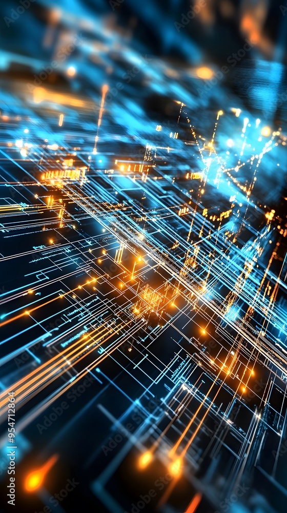 Poster abstract digital network with glowing lines.