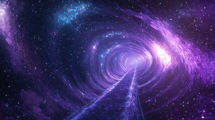 Fototapeta premium A glowing metaverse space with violet and blue fractal patterns, stars scattered across a cosmic background