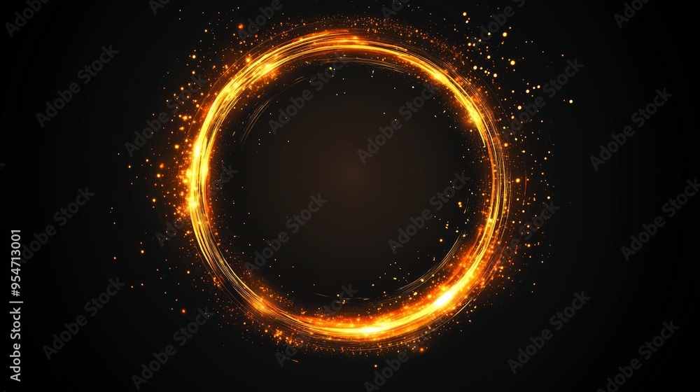 Poster glowing circular frame with sparks against a dark background, perfect for highlighting designs or te