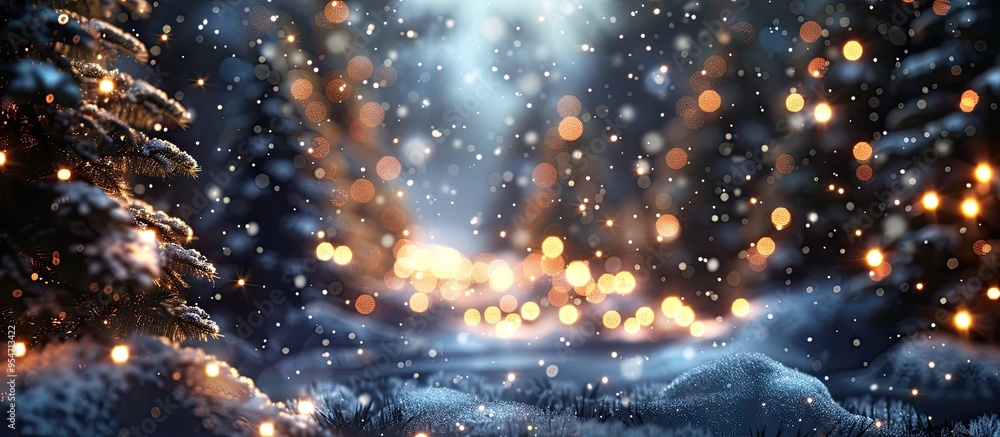 Poster Sparkling lights of Christmas during winter. with copy space image. Place for adding text or design
