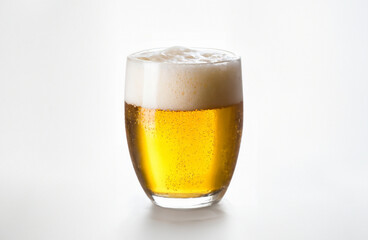 Isolated golden liquid in a glass pint with frothy white foam