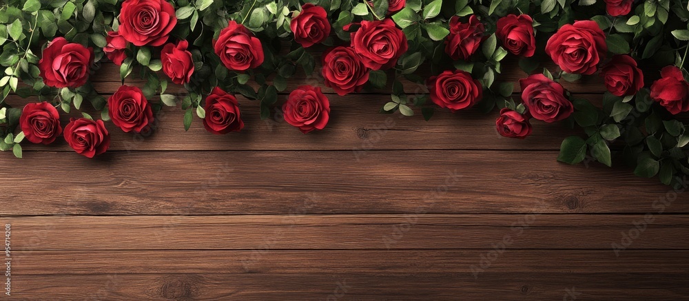 Poster Roses backdrop on wood. with copy space image. Place for adding text or design