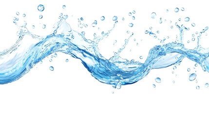 Blue Water Splash with Bubbles - Isolated on White