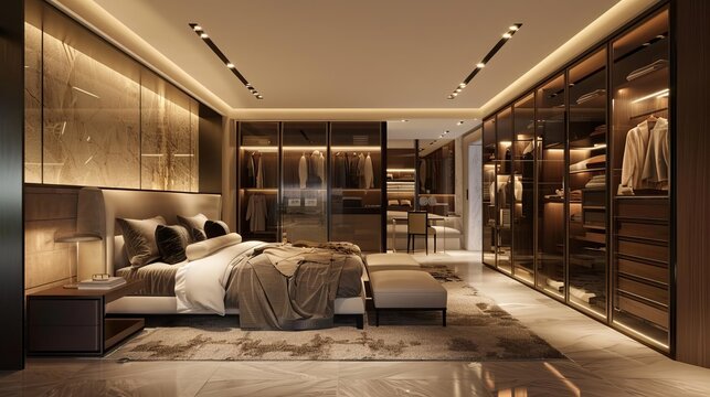 19 Large wardrobe, mixed hues, openconcept bedroom, soft lighting