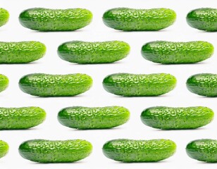 A seamless pattern of fresh cucumbers isolated on a white background, perfect for food-related designs and healthy lifestyle concepts