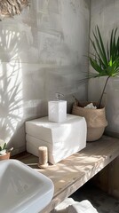 22 Ecofriendly tissue paper, different sizes, sleek dispenser, vibrant bathroom