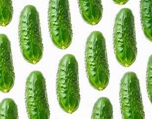A seamless pattern of fresh cucumbers isolated on a white background, perfect for food-related designs and healthy lifestyle concepts
